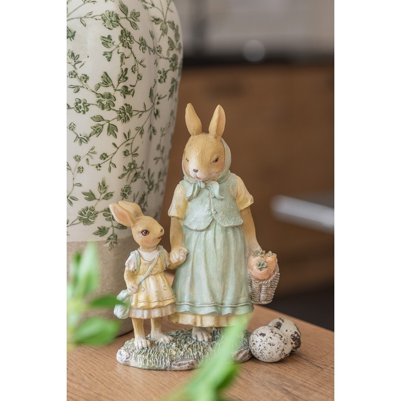 Dekorace králičí mamka s košíčkem a malou králičkou - 14*7*20 cm Clayre & Eef Dekorace králičí mamka s košíčkem a malou králičkou - 14*7*20 cm Clayre & Eef
