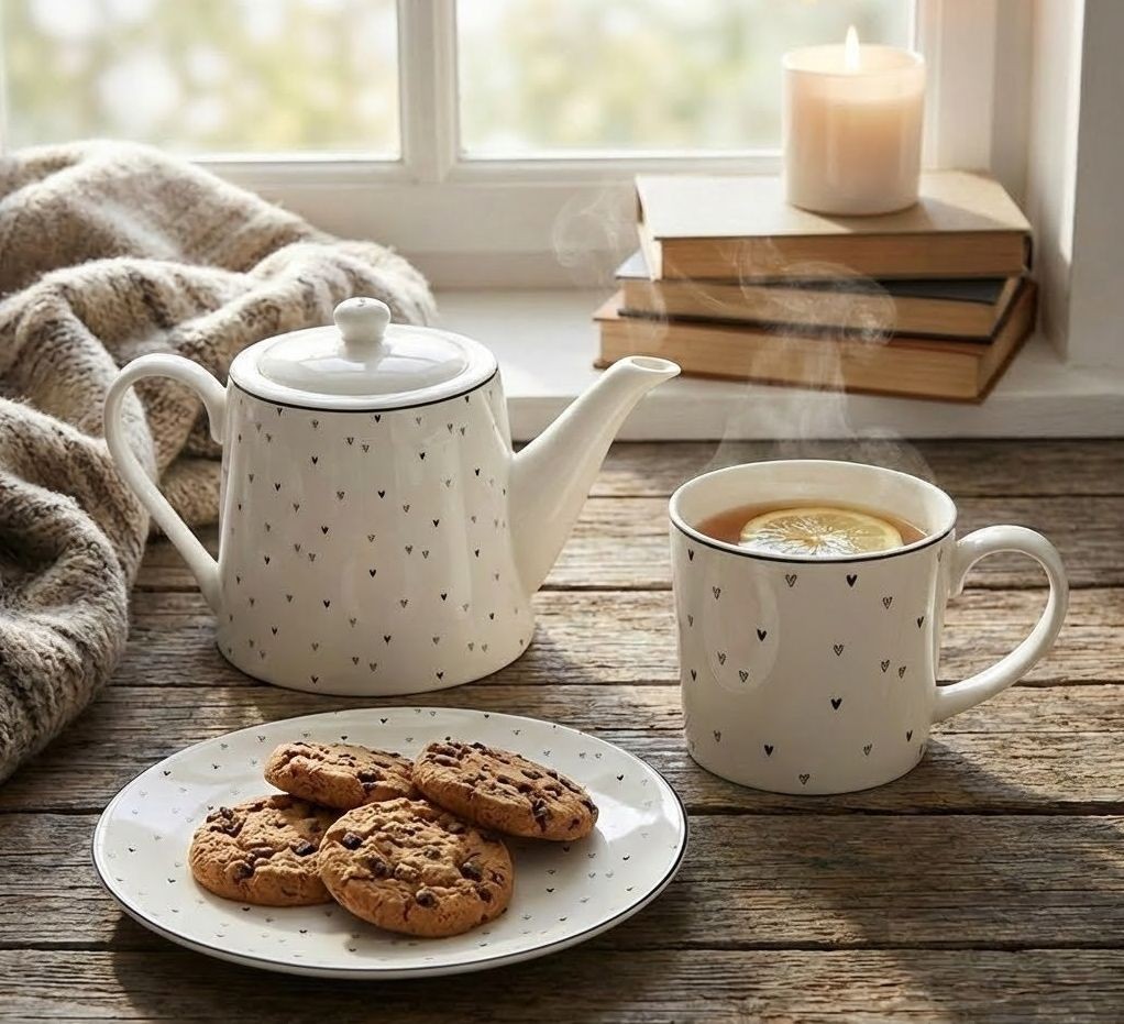Bílý porcelánový dezertní talířek se srdíčky Lovely Day - Ø 20*2 cm Clayre & Eef Bílý porcelánový dezertní talířek se srdíčky Lovely Day - Ø 20*2 cm Clayre & Eef