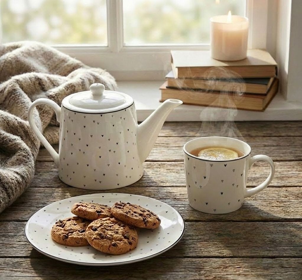 Bílá porcelánová konvička se srdíčky Lovely Day - 23*14*14 cm / 1000 ml Clayre & Eef Bílá porcelánová konvička se srdíčky Lovely Day - 23*14*14 cm / 1000 ml Clayre & Eef