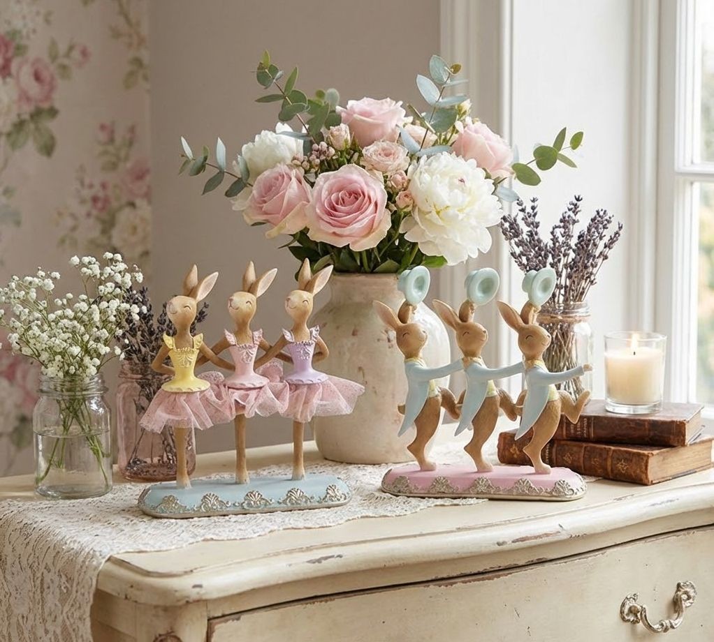 Dekorace tančící králíčci s klobouky - 23*8*25 cm Clayre & Eef Dekorace tančící králíčci s klobouky - 23*8*25 cm Clayre & Eef