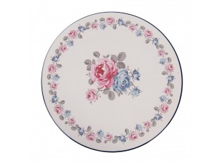 Béžový umělý dekorativní podnos na noze s růžemi Vintage Rose - Ø 29*10 cm