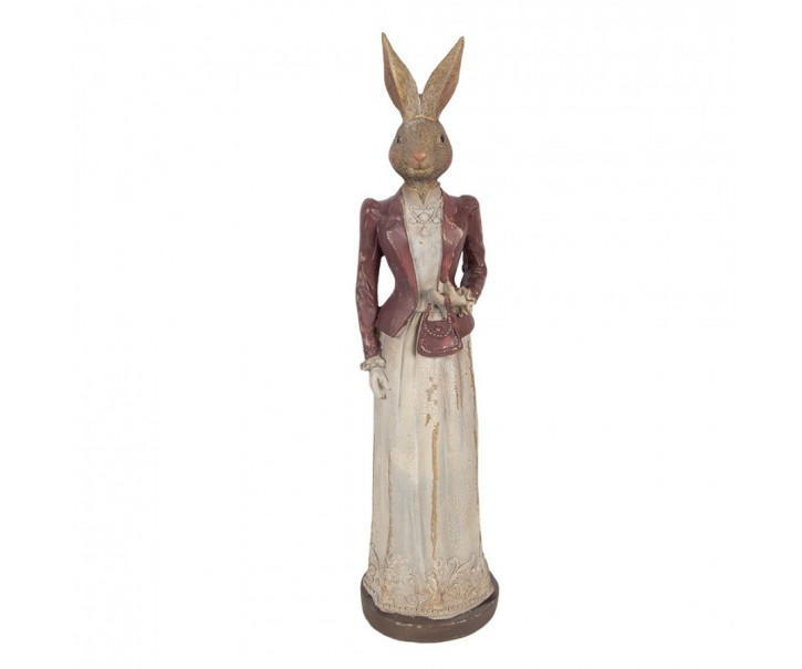 Béžová antik králičí dáma v šatech a saku - 9*9*35 cm Clayre & Eef