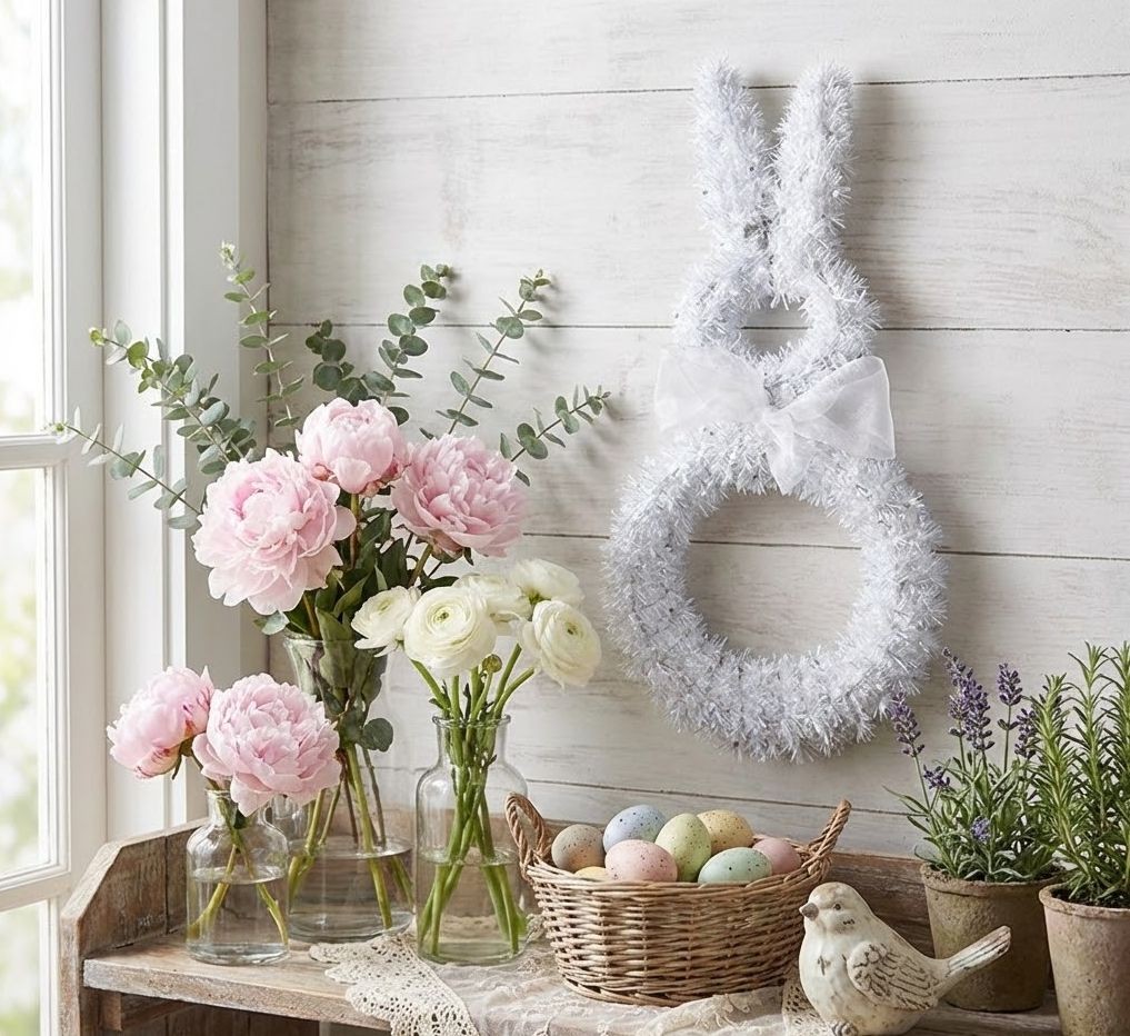 Bílá nástěnná plastová dekorace králík - 24*5*47 cm Clayre & Eef Bílá nástěnná plastová dekorace králík - 24*5*47 cm Clayre & Eef