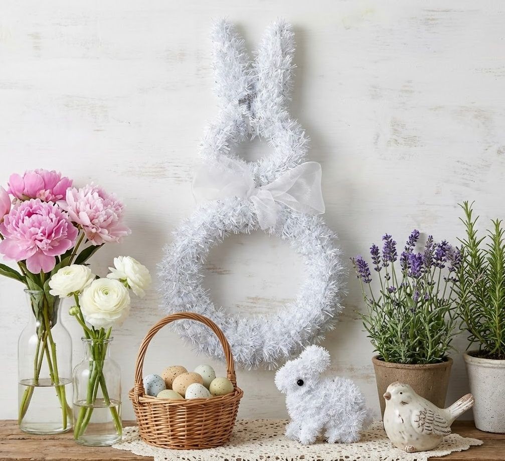 Bílá závěsná plastová dekorace králík - 11*5*14 cm Clayre & Eef Bílá závěsná plastová dekorace králík - 11*5*14 cm Clayre & Eef