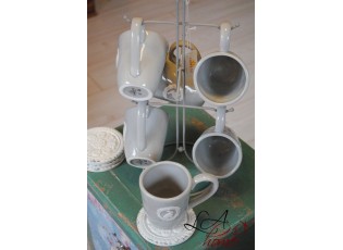 Hrnečky šedé v kovovém stojanu - 22 * 22 * 40 cm