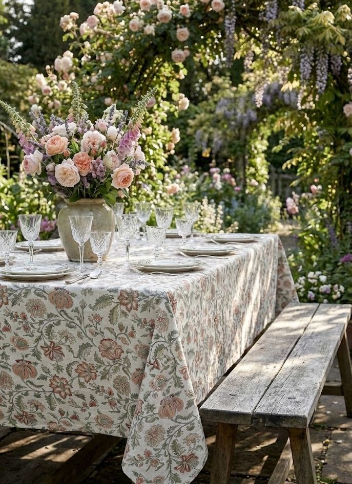 Krémový bavlněný ubrus s květy Aix Wild Flowers - 140*240 cm Chic Antique Krémový bavlněný ubrus s květy Aix Wild Flowers - 140*240 cm Chic Antique