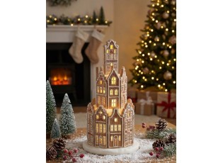 Hnědá svítící perníková věž z chaloupek GingerBread Led - Ø 20*37 cm
