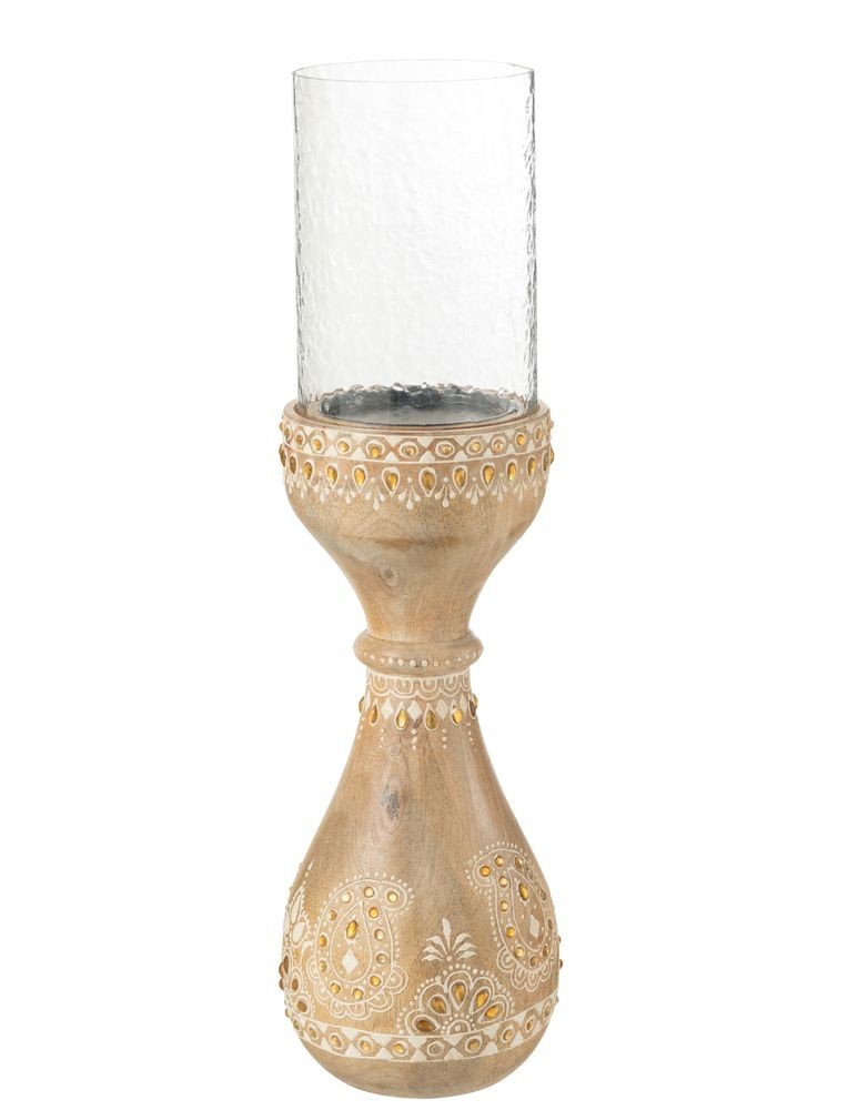 Malovaný dřevěný kulatý svícen s korálky Mango wood - Ø 13*46 cm
