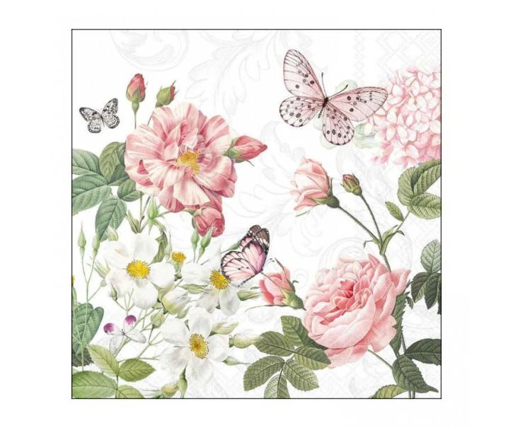 Bílé papírové ubrousky s květy a motýlky Amelia - 33*33 cm (20ks) Ostatn&iacute;