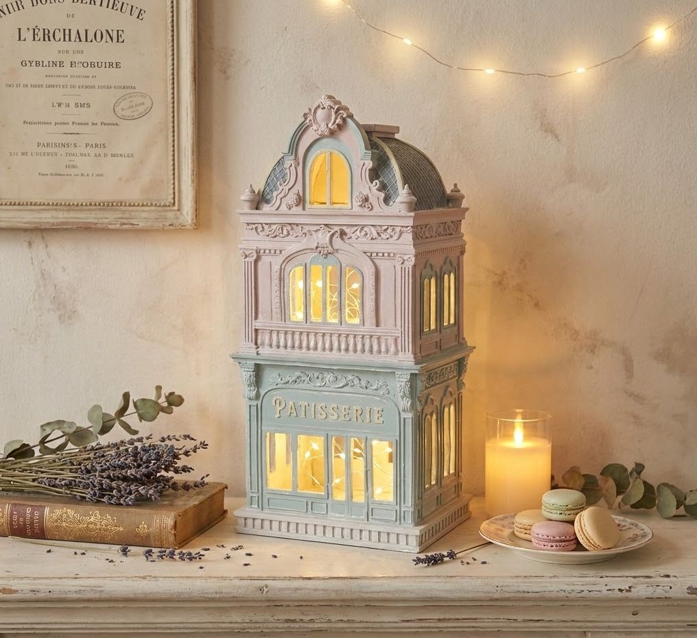 Růžovo-modrý dekorační domek cukrárna Pattiserie - 19*15*38 cm Clayre & Eef Růžovo-modrý dekorační domek cukrárna Pattiserie - 19*15*38 cm Clayre & Eef