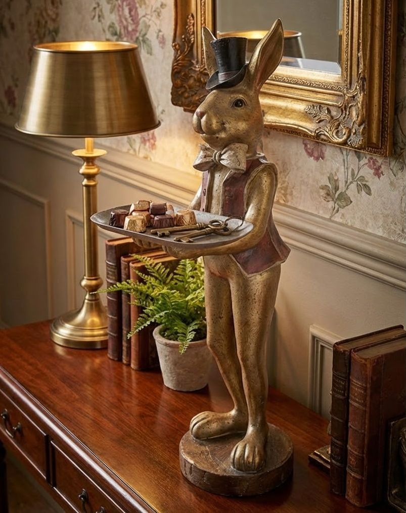 Zlatá antik dekorace králík s podnosem - 19*15*52 cm Clayre & Eef Zlatá antik dekorace králík s podnosem - 19*15*52 cm Clayre & Eef