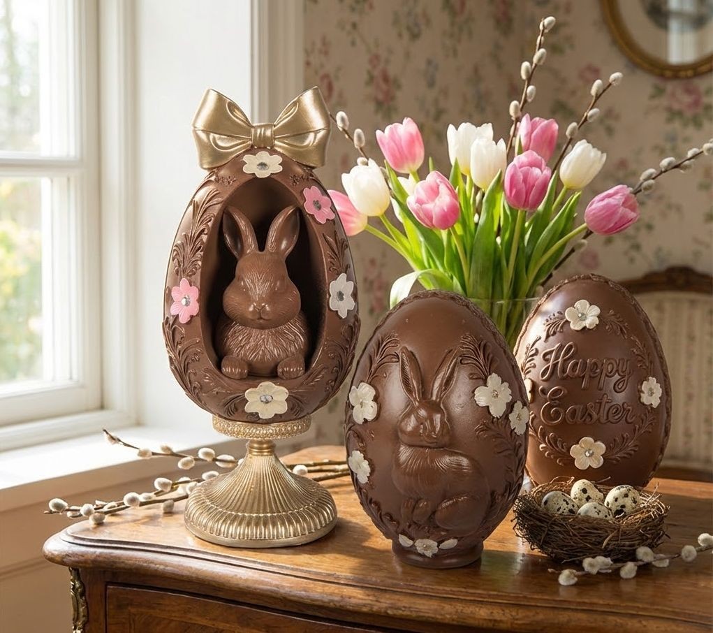 Čoko vajíčko s králíčkem a květy Happy Easter - Ø 9*13 cm Clayre & Eef Čoko vajíčko s králíčkem a květy Happy Easter - Ø 9*13 cm Clayre & Eef