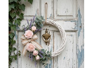 Bílý antik ratanový věnec Wreath Rattan XL - Ø 50*5 cm