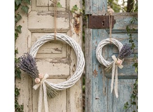Bílý antik ratanový věnec Wreath Rattan L - Ø 40*4 cm