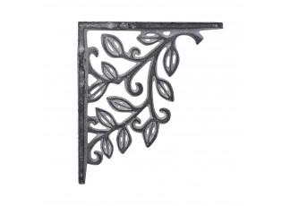 Šedá antik litinová policová konzole s lístky - 14*2*12cm