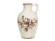 Béžová antik keramická váza s květy a ouškem Florac - Ø 16*26 cm Chic Antique