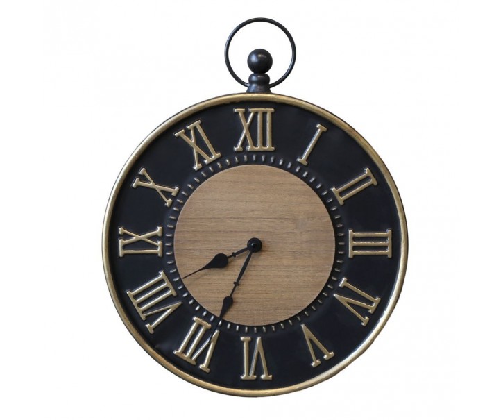Černé antik kovové nástěnné hodiny Café de France – Ø 35*5,5 cm/ 1*AA Chic Antique