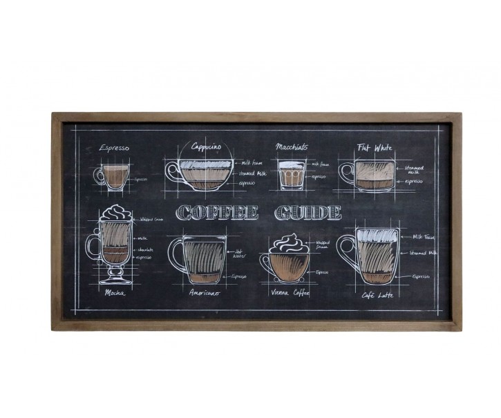 Černá nástěnná cedule s dřevěným rámem Coffee – 40*30 cm Chic Antique
