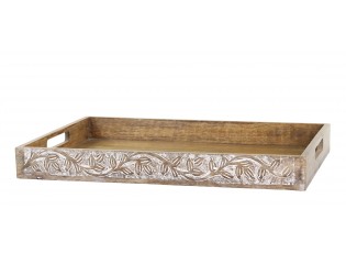 Servírovací podnos z mangového dřeva s řezbami Tours - 59*35*5 cm