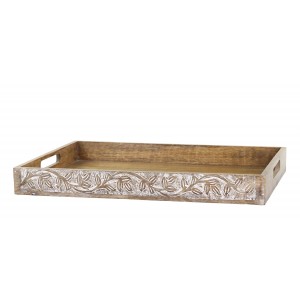 Servírovací podnos z mangového dřeva s řezbami Tours - 59*35*5 cm
