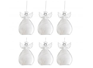 6ks vánoční skleněná ozdoba anděl s peříčky Angel - 8*11 cm