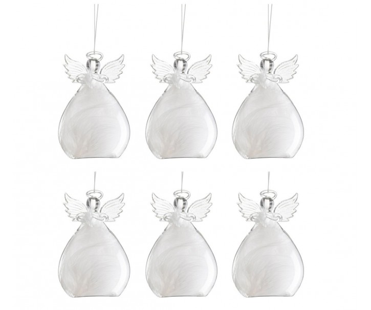 6ks vánoční skleněná ozdoba anděl s peříčky Angel - 8*11 cm J-Line by Jolipa