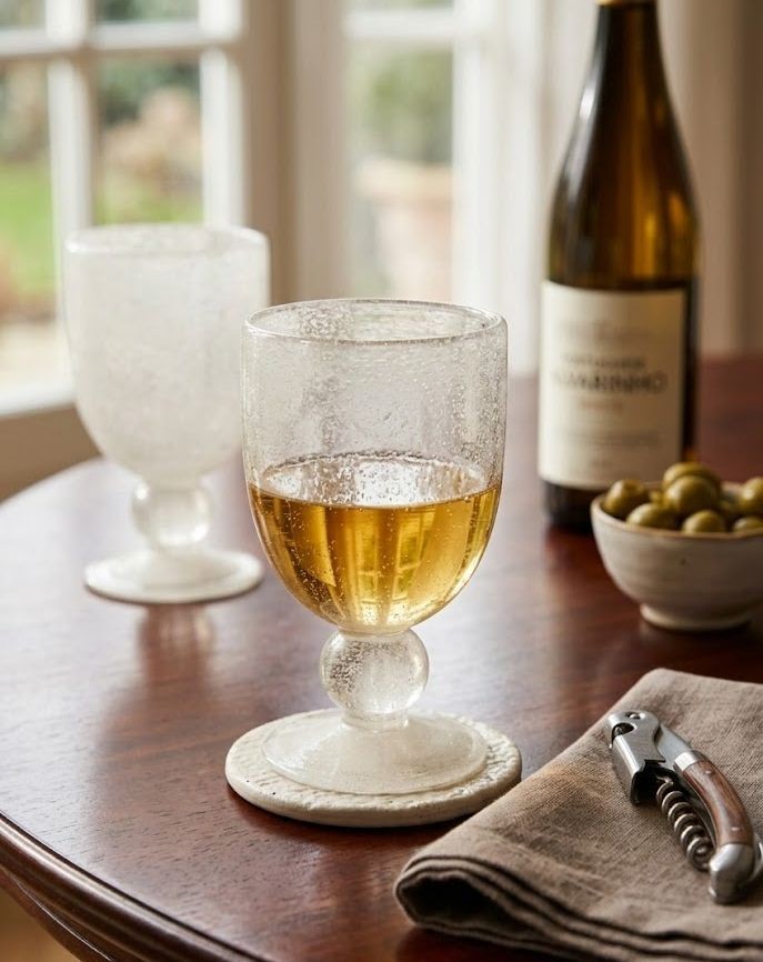 Bílá sklenička na víno na noze s bublinkami Wine Lisboa White - Ø9*15cm / 370ml J-Line by Jolipa Bílá sklenička na víno na noze s bublinkami Wine Lisboa White - Ø9*15cm / 370ml J-Line by Jolipa
