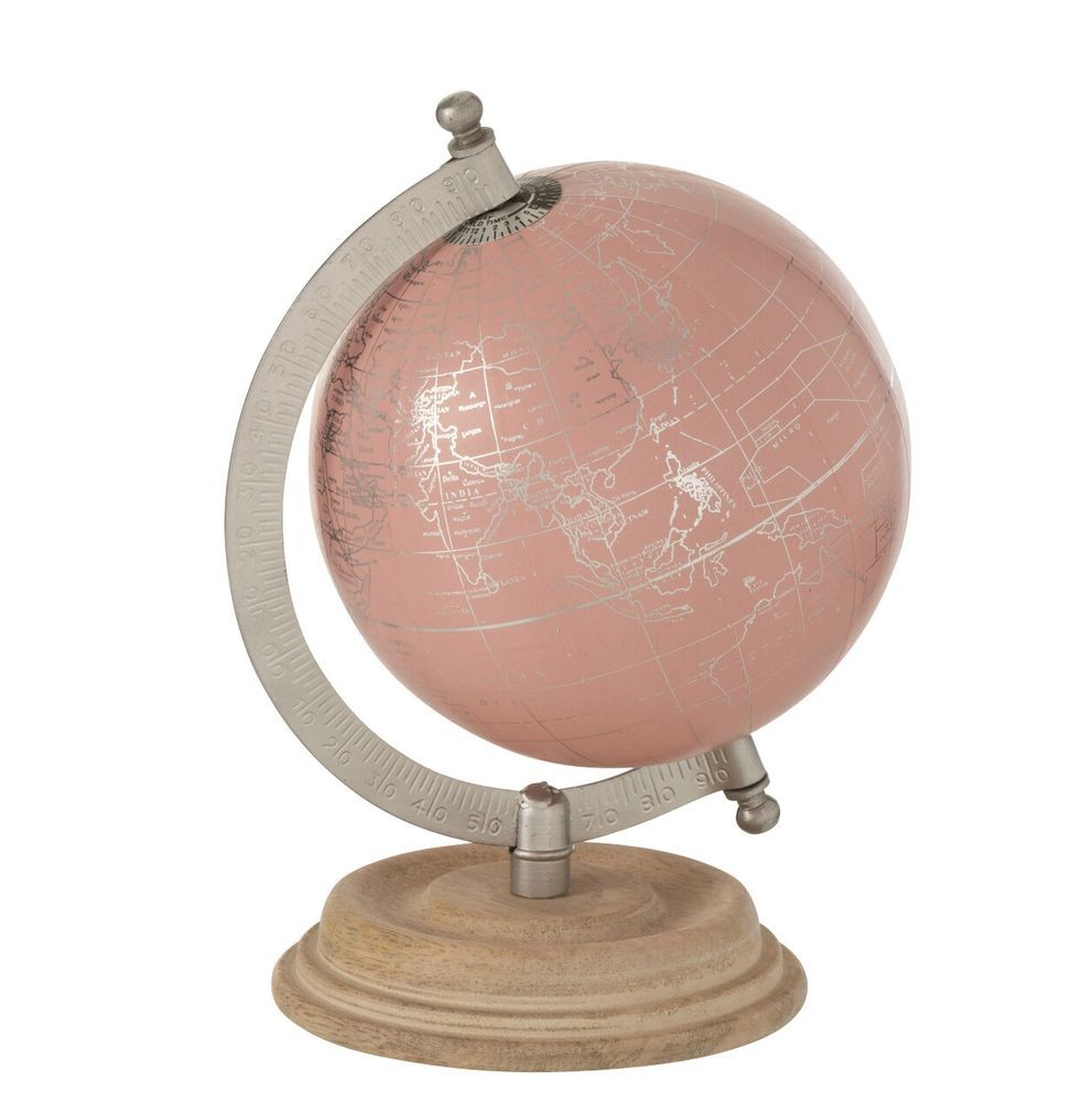 Růžový malý glóbus na dřevěném podstavci Globe - 14*10*20 cm