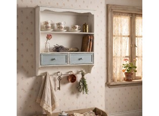Bílá vintage nástěnná polička s modrými šuplíčky Vann antik - 56*13*60 cm