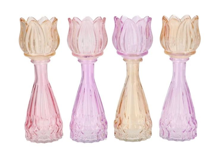 4ks pastelový mix skleněný svícen/ váza tulipán Love Tulip - Ø 7*18 cm