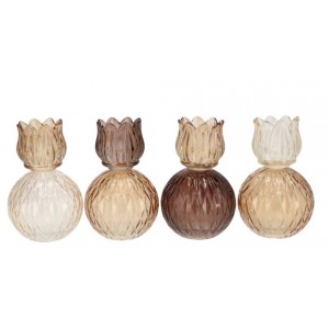 4ks béžový mix skleněný svícen/ váza tulipán Love Tulip - Ø 7*18cm