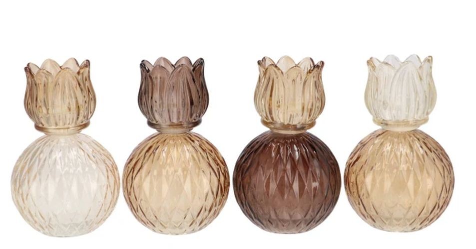 4ks béžový mix skleněný svícen/ váza tulipán Love Tulip - Ø 7*18cm