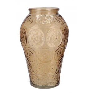 Karamelově hnědá skleněná váza s reliéfem kruhů Delight - Ø 15*25 cm