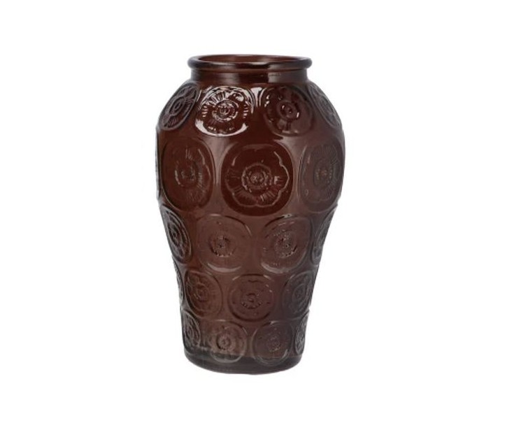 Čokoládově hnědá skleněná váza s reliéfem kruhů Delight - Ø 15*25 cm daan kromhout