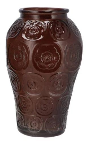 Čokoládově hnědá skleněná váza s reliéfem kruhů Delight - Ø 15*25 cm