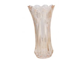 Béžová skleněná váza s reliéfem tulipánů Delight - Ø 10*20 cm