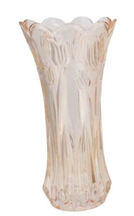 Béžová skleněná váza s reliéfem tulipánů Delight - Ø 11*20 cm
