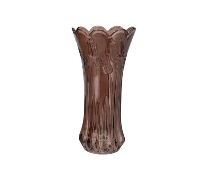 Čokoládově hnědá skleněná váza s reliéfem tulipánů Delight - Ø 10*20 cm daan kromhout