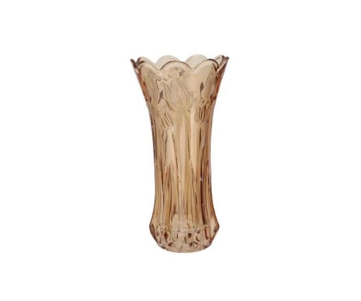 Karamelově hnědá skleněná váza s reliéfem tulipánů Delight - Ø 10*20 cm daan kromhout