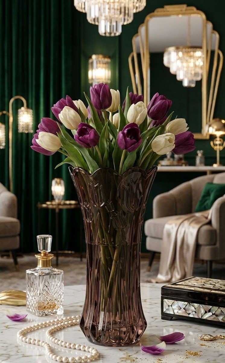 Čokoládově hnědá skleněná váza s reliéfem tulipánů Delight - Ø 10*20 cm daan kromhout Čokoládově hnědá skleněná váza s reliéfem tulipánů Delight - Ø 10*20 cm daan kromhout