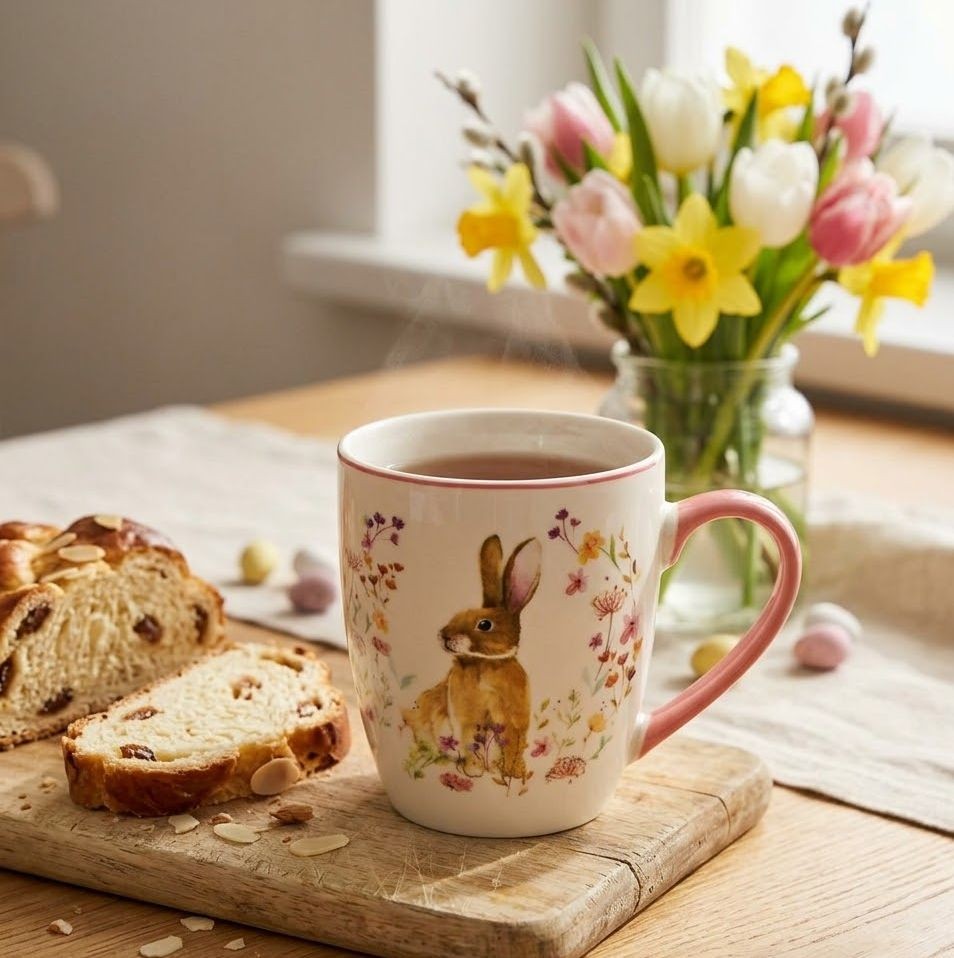 Porcelánový velikonoční hrnek s králíkem a květy - 8*10*6 cm / 360 ml Ostatní Porcelánový velikonoční hrnek s králíkem a květy - 8*10*6 cm / 360 ml Ostatní