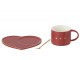 Vínový hrnek se srdíčky + lžička + talířek srdce Je t´aime - 16*14*7,5 cm J-Line by Jolipa