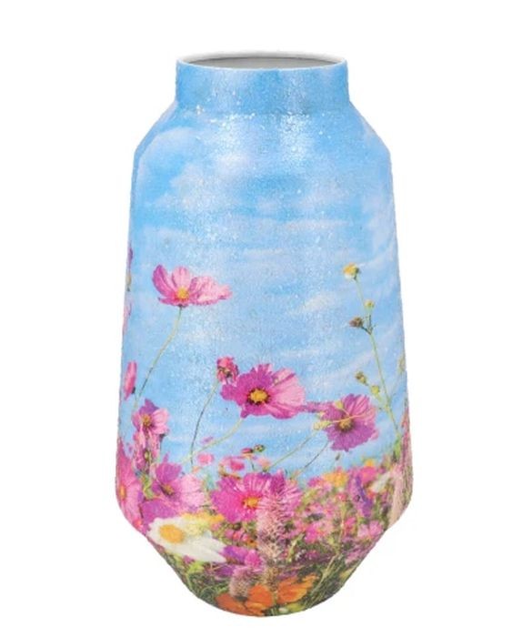 Modrá kovová veliká váza s květy Jullie Jolly blue L - 20*20*39 cm