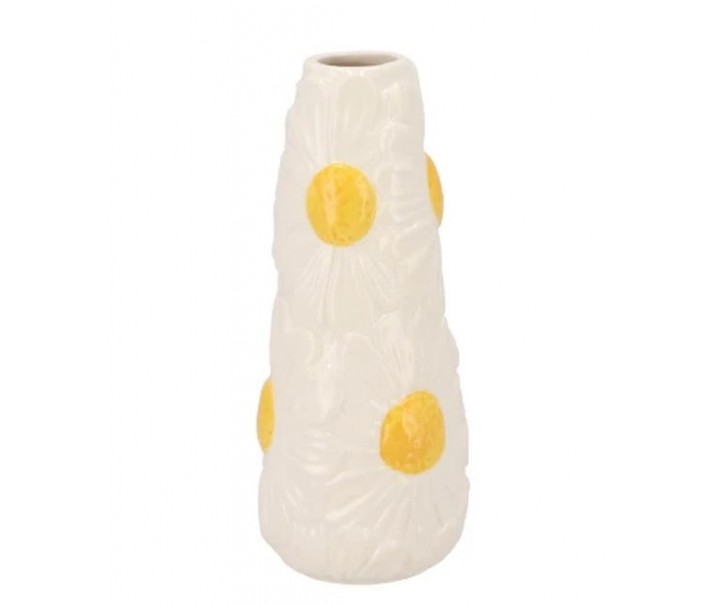 Bílá keramická vázička s reliéfem květů Jane Flower - Ø 8*18 cm daan kromhout