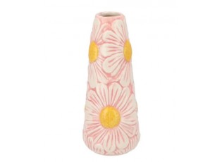 Růžová keramická vázička s reliéfem květů Jane Flower - Ø 8*18 cm