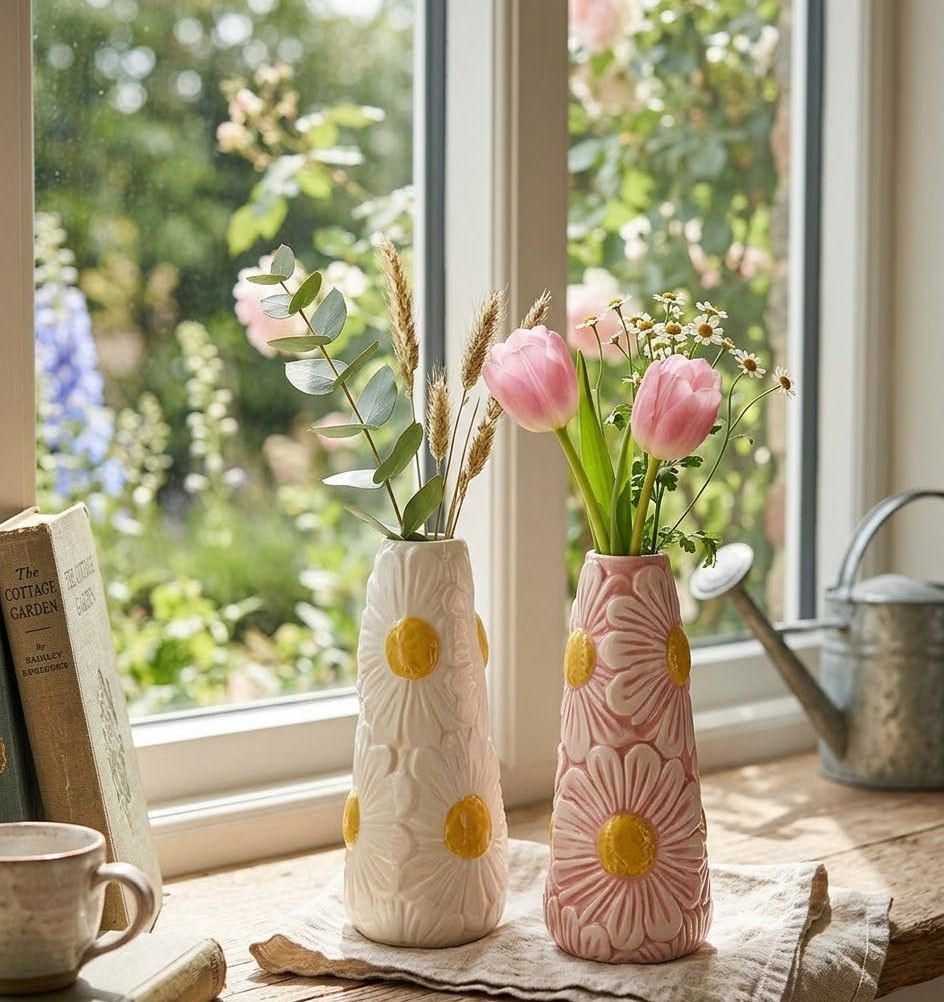 Růžová keramická vázička s reliéfem květů Jane Flower - Ø 8*18 cm daan kromhout Růžová keramická vázička s reliéfem květů Jane Flower - Ø 8*18 cm daan kromhout