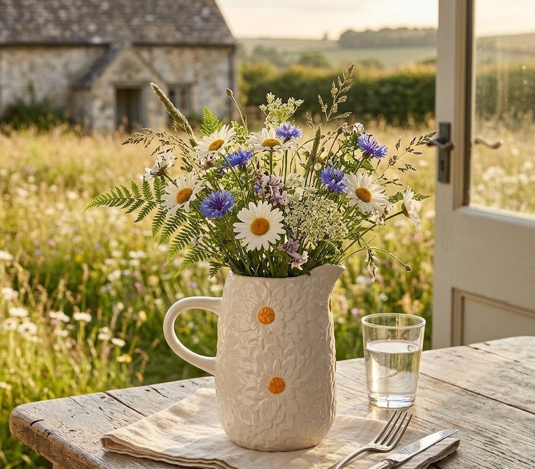 Bílý keramický džbán s reliéfem květů Jane Flower - 20*14*20 cm daan kromhout Bílý keramický džbán s reliéfem květů Jane Flower - 20*14*20 cm daan kromhout