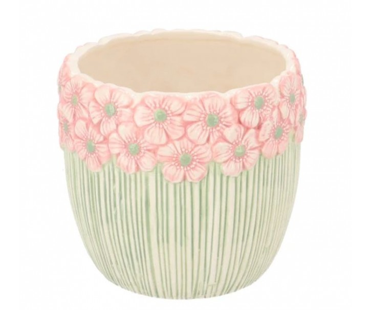 Růžovo-zelený obal na květináč s reliéfem květů Jane Flower - Ø 13*11cm daan kromhout