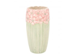 Růžovo-zelená váza s reliéfem květů Jane Flower - Ø 11*21 cm