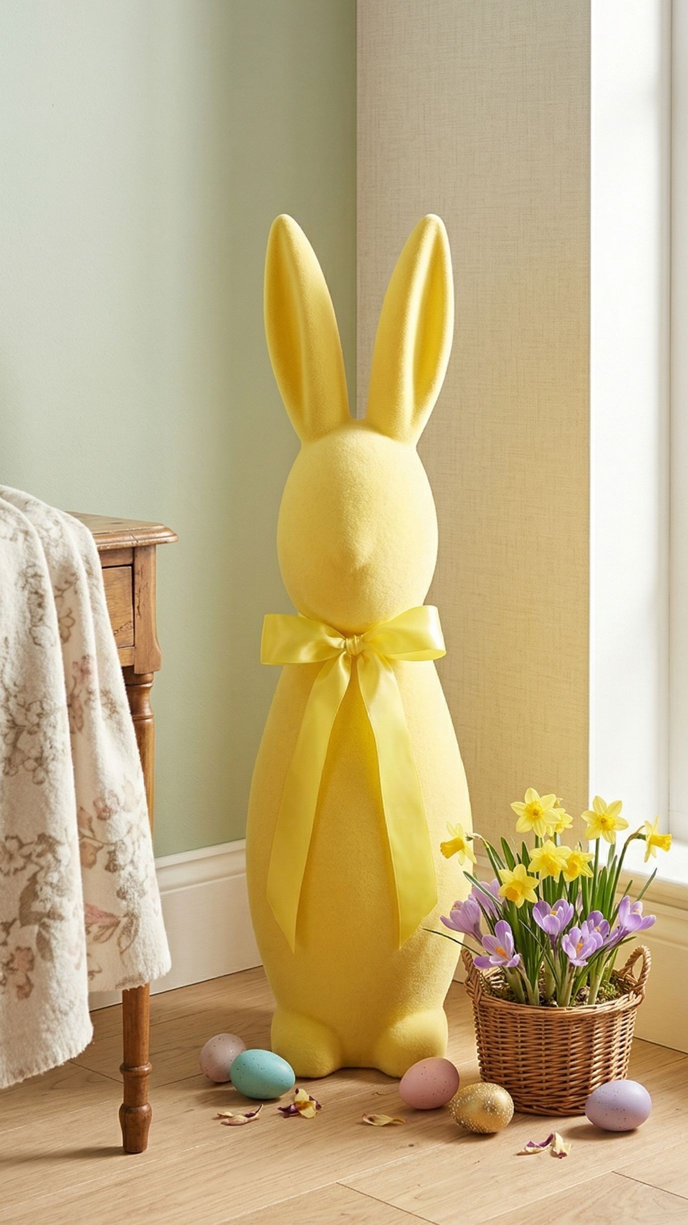 Žlutý veliký zajíc s mašlí Bunny Easter Flock XL - 20*20*70 cm daan kromhout Žlutý veliký zajíc s mašlí Bunny Easter Flock XL - 20*20*70 cm daan kromhout